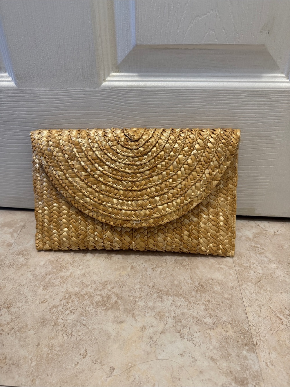 Woven Straw Envelope Clutch - Natural